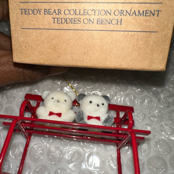 Avon Teddy Bear Collection Ornaments on bench with Red Bows - Picture 11 of 16